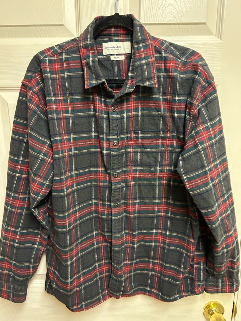 Abercrombie & Fitch Navy and Red Plaid Button-Down Shirt